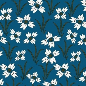 L| White Indian Floral Print Flow on Venice blue