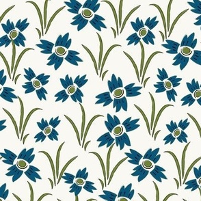L|  Venice blue Indian Floral Print Flow on white