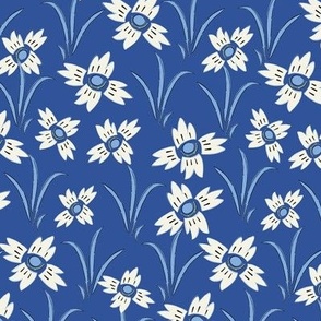 L| Light White Indian Floral Print Flow on Best blue