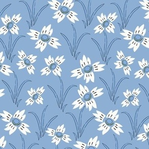 L| White Indian Floral Print Flow on Blue grey