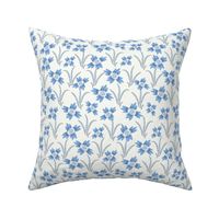 L| English Blue Indian Floral Print Flow on Alabaster white