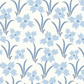 L| Blue grey Indian Floral Print Flow on white