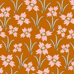 L| Teacup rose Indian Floral Print Flow on Topaz Brown