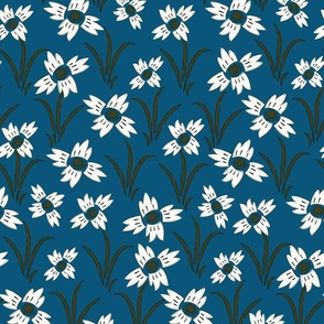 XL| Light White Indian Floral Print Flow on Venice blue