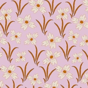 L| Beige White Indian Floral Print Flow on  clay pink