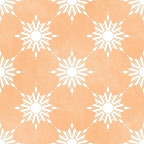 boho suns radiant rays 4 four inch white hand drawn textural crayon on light yellow orange pastel peach for bold print or wallpaper
