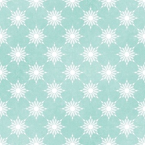 boho suns radiant rays 2 two inch white hand drawn textural crayon on light aqua green pastel teal for bold print or wallpaper
