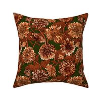 Vintage Metallic Mums  Chrysanthemum Pattern in Copper and Green
