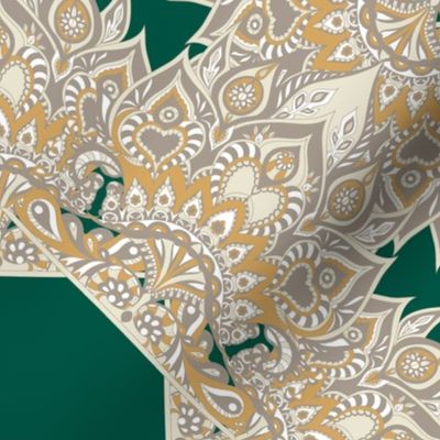 Sun kashmir ornament on forest green