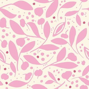 New Leaves Tossed - Pink On Cream.