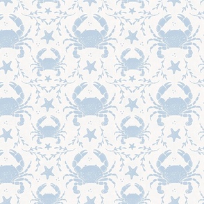 Crustacean core cute sea crabs _ block print damask light baby blue _ small scale  
