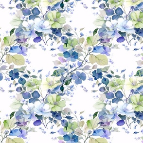 Garland Trellis Flowers and Leaves Spray Bouquet, Lilac Blue Lemon Green, Medium Scale