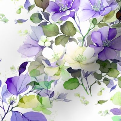 Garland Trellis Flowers and Leaves Spray Bouquet, Purple Olive Green, Medium Scale