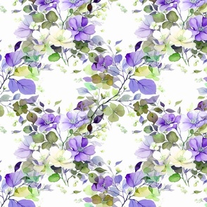 Garland Trellis Flowers and Leaves Spray Bouquet, Purple Olive Green, Medium Scale