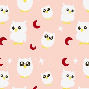 Pink Crescent Moon Owl Pattern
