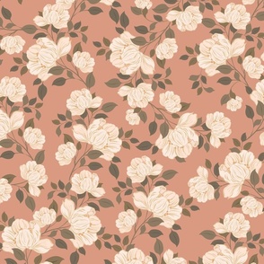Cottage Core Casual TerraCotta Clay White Rose Floral