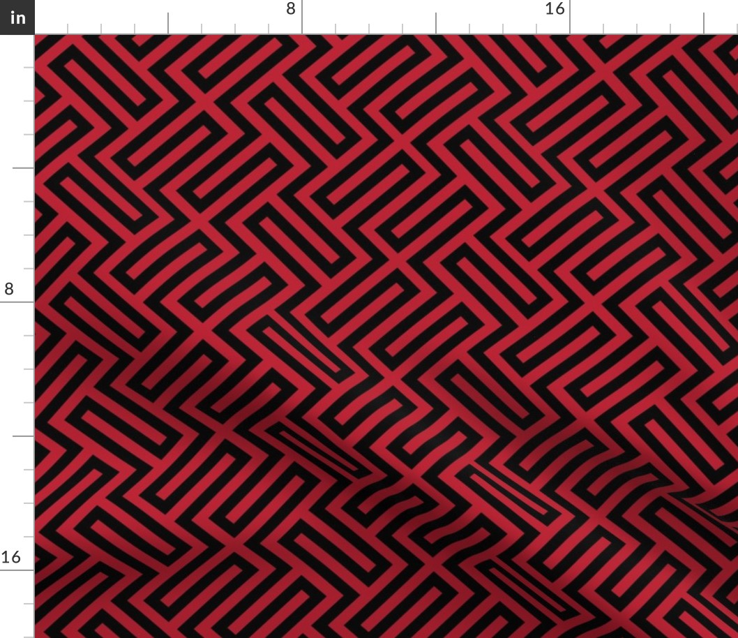 M ✹ Sophisticated Interlocking Grid: Modern Geometric in Red and Black