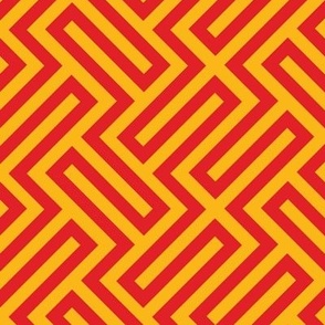 M ✹ Sophisticated Interlocking Grid: Modern Geometric in Red and Yellow