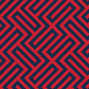 L ✹ Sophisticated Interlocking Grid: Modern Geometric in Navy Blue and Red
