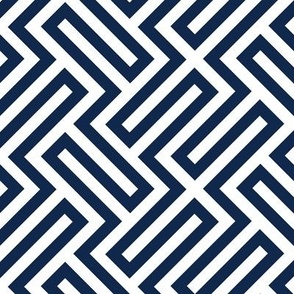 M ✹ Sophisticated Interlocking Grid: Modern Geometric in Navy and White