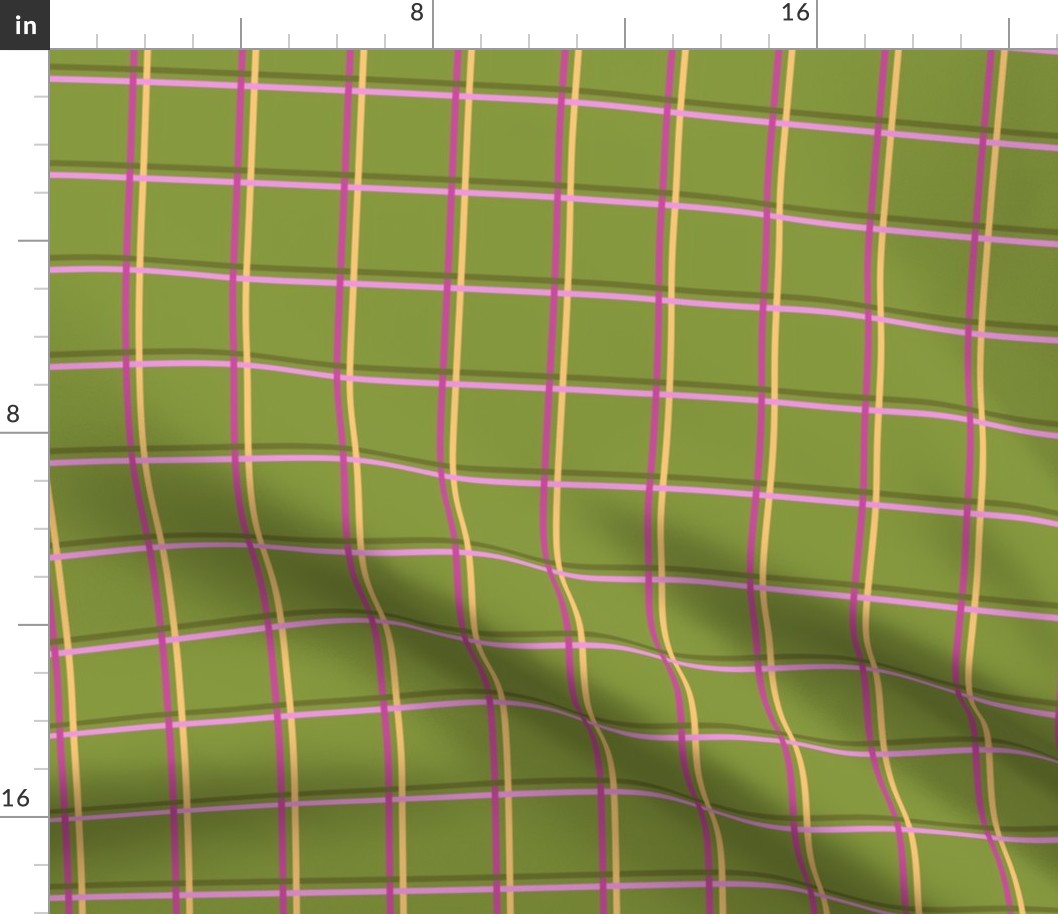 C018 - Small scale spring grass green, hot pink and pale yellow Modern classic window pane checkers tartan plaid for kids apparel, wallpaper, nursery decor