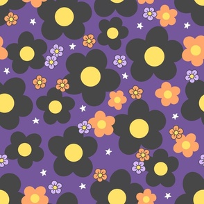Halloween Daisies-purple, Autumn, Fall, Floral, Flowers, Daisy, Black Floral