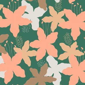 Flowers in Summer - green and orange pink