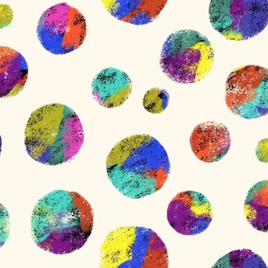 Multicolor Crayons Polka Dots on Cream
