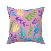 Cool Colored Hand-Drawn Seaweed and Coral on Dark Pink Pattern