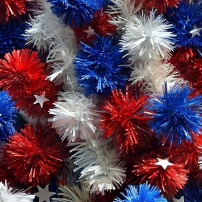 Red White and Blue Tinsel Pom Poms