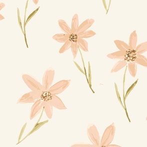 daisy spring simple blush pink painterly daisies on a cream background