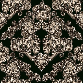 Intricate floral luxury Black and Ivory. Medium scale