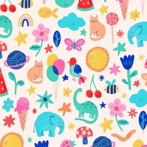 Summer Playroom Party - Bright Watercolour Animals, Food, Stars & Beyond - Medium