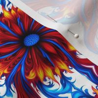 Floral Fire Print v.1 - Smaller - Red Blue White - Vertical