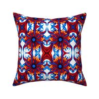 Floral Fire Print v.1 - Smaller - Red Blue White - Vertical