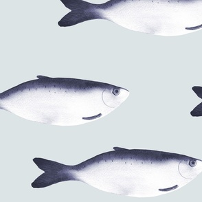 large - Moody herring fish - dark blue on eggshell light blue