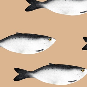large - Moody herring fish - dark gray on sheepskin beige