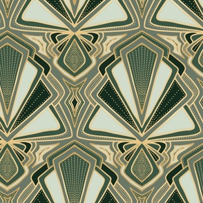 Art deco fans geometric gold and green hues Large