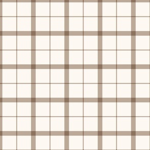 (L) Classic Windowpane Check/Plaid Thick and Thin Lines Beige and Off White