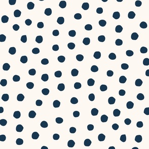 (L) Wonky Polka Dots Dark Blue and Off White