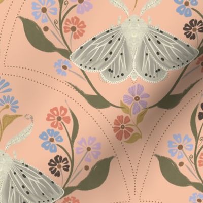 Bohemian moths and flowers Peachy pink