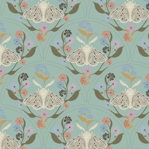 Bohemian moths and flowers Sage green