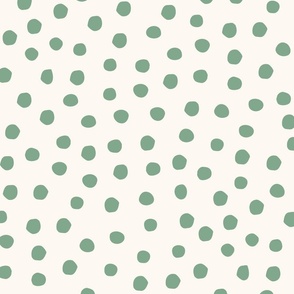 (L) Wonky Polka Dots Green and Off White