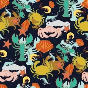 crustacean dark sea//small scale, //home decor //fabric