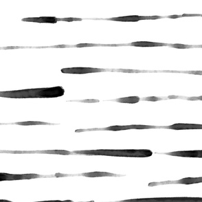Inky Aquarelle Stripe in Black and White - Horizontal