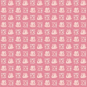 Swans & Blossoms - Cream on Deep pink | 3