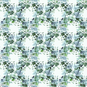 Garland Trellis Flowers and Leaves Spray Bouquet, Blue Gray Green on Pale Duckegg, Small Scale