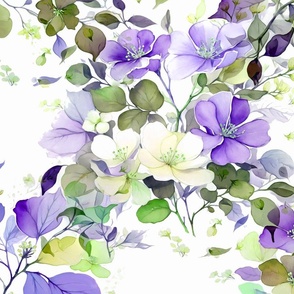 Garland Trellis Flowers and Leaves Spray Bouquet, Purple Olive Green, Large Jumbo 