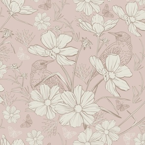 Cosmo floral malted pink, ink outlines in chic taupe