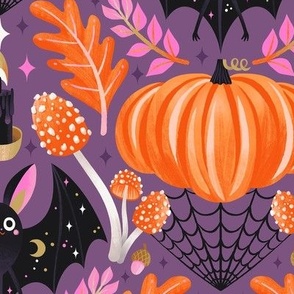 L / Magical Bat and Pumpkin Samhain Halloween
